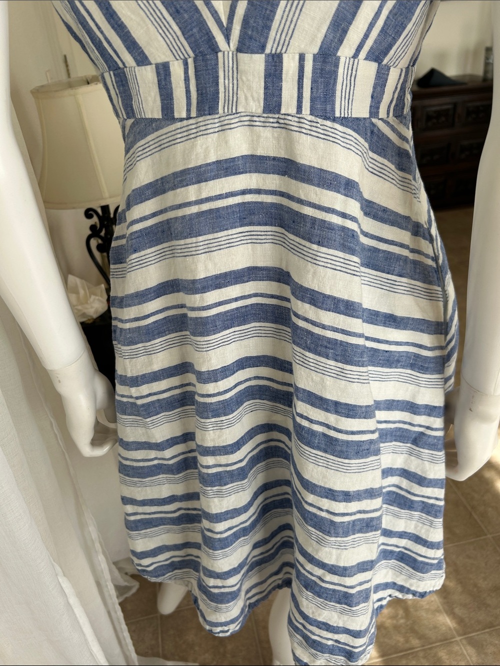Maeve Blue and Cream Striped Tie-Front Midi Dress - Picture 7 of 16